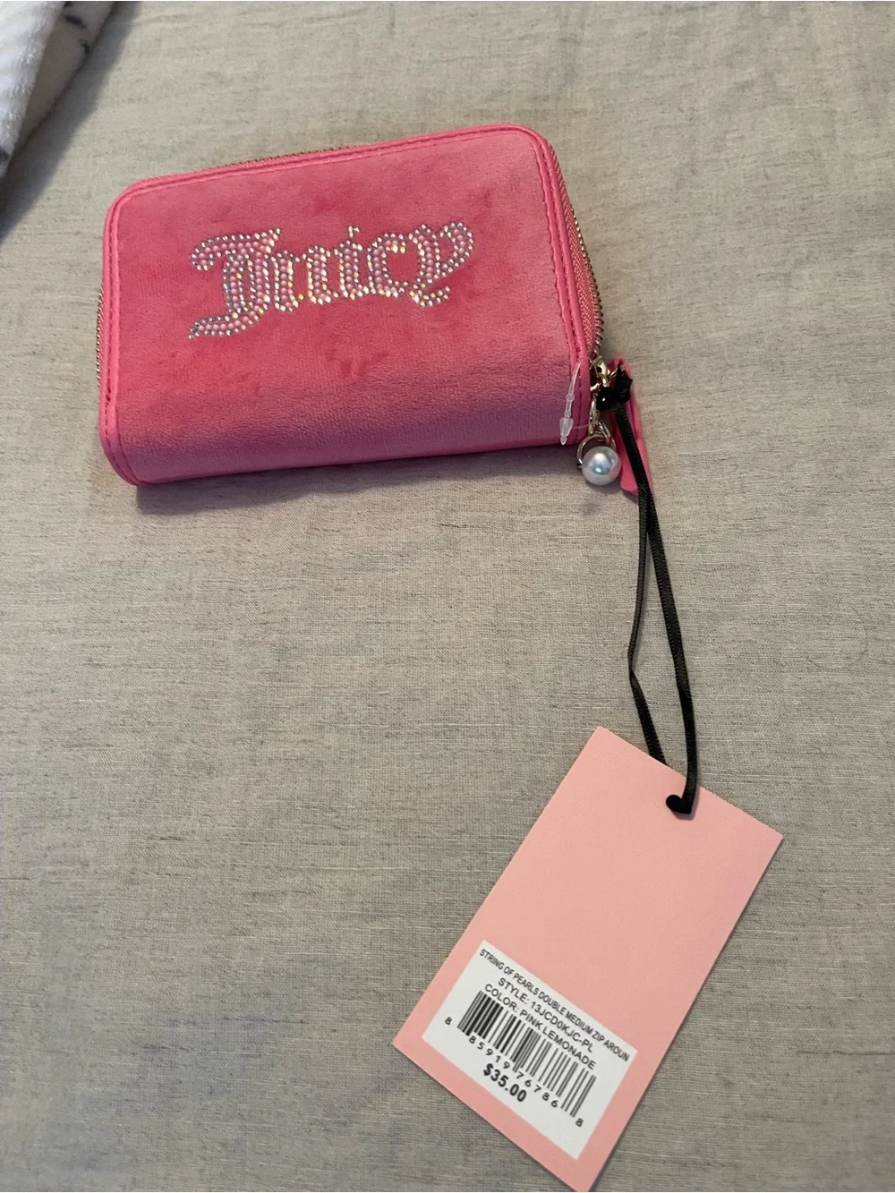 Juicy Couture Hot Pink Velvet Crystal Logo Zip Wallet